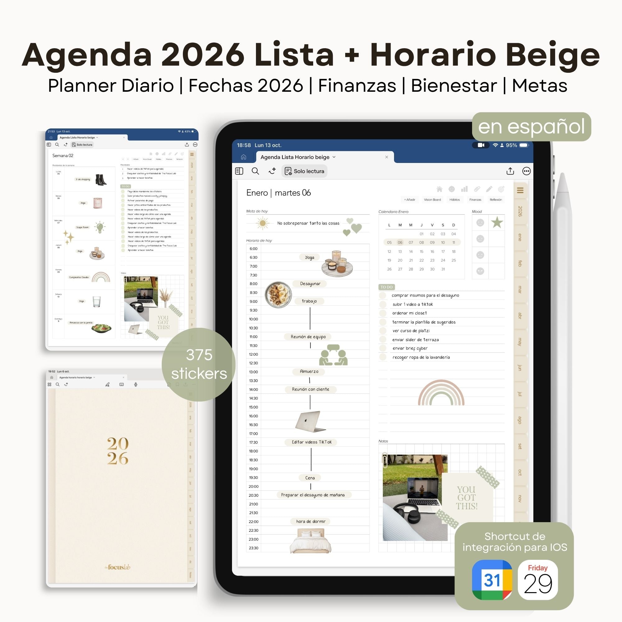 Agenda Digital Beige 2026 Diaria - Diseño de página mensual