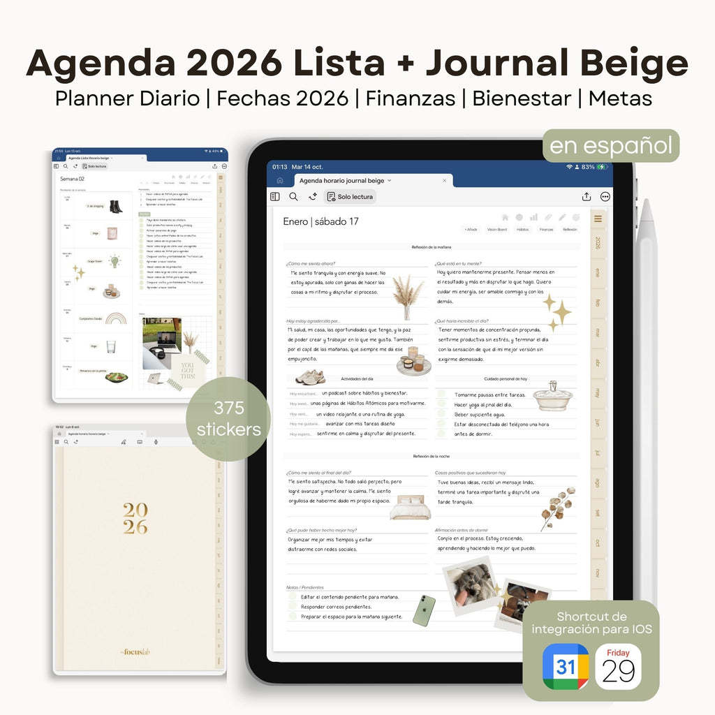 Agenda Digital Beige 2026 Diaria - Página de hábitos y metas