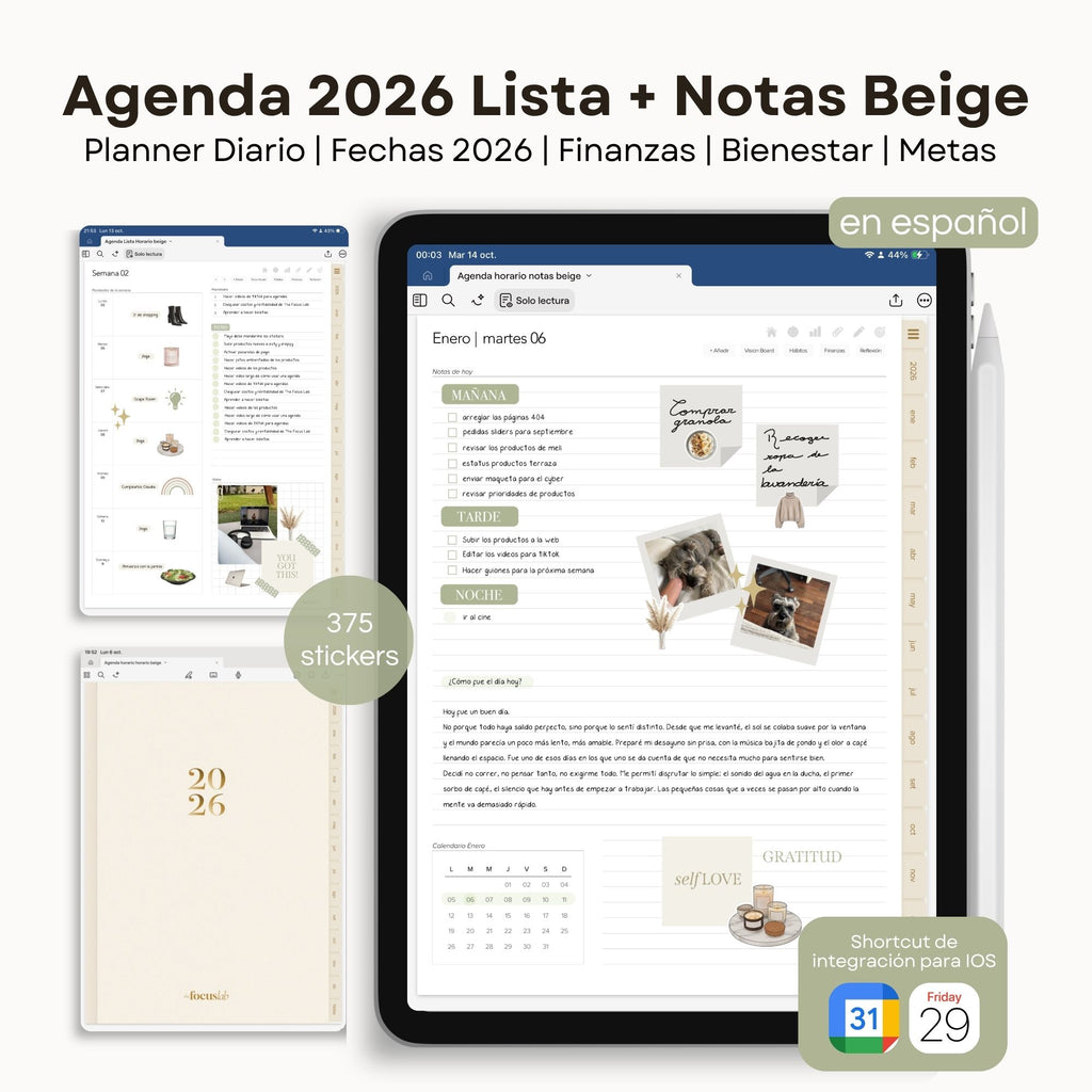 Agenda Digital Beige 2026 Diaria - Detalle de diseño