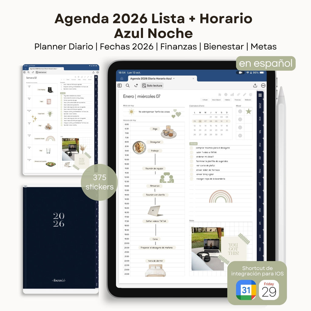 Agenda Digital Azul 2026 Diaria - Diseño de página mensual