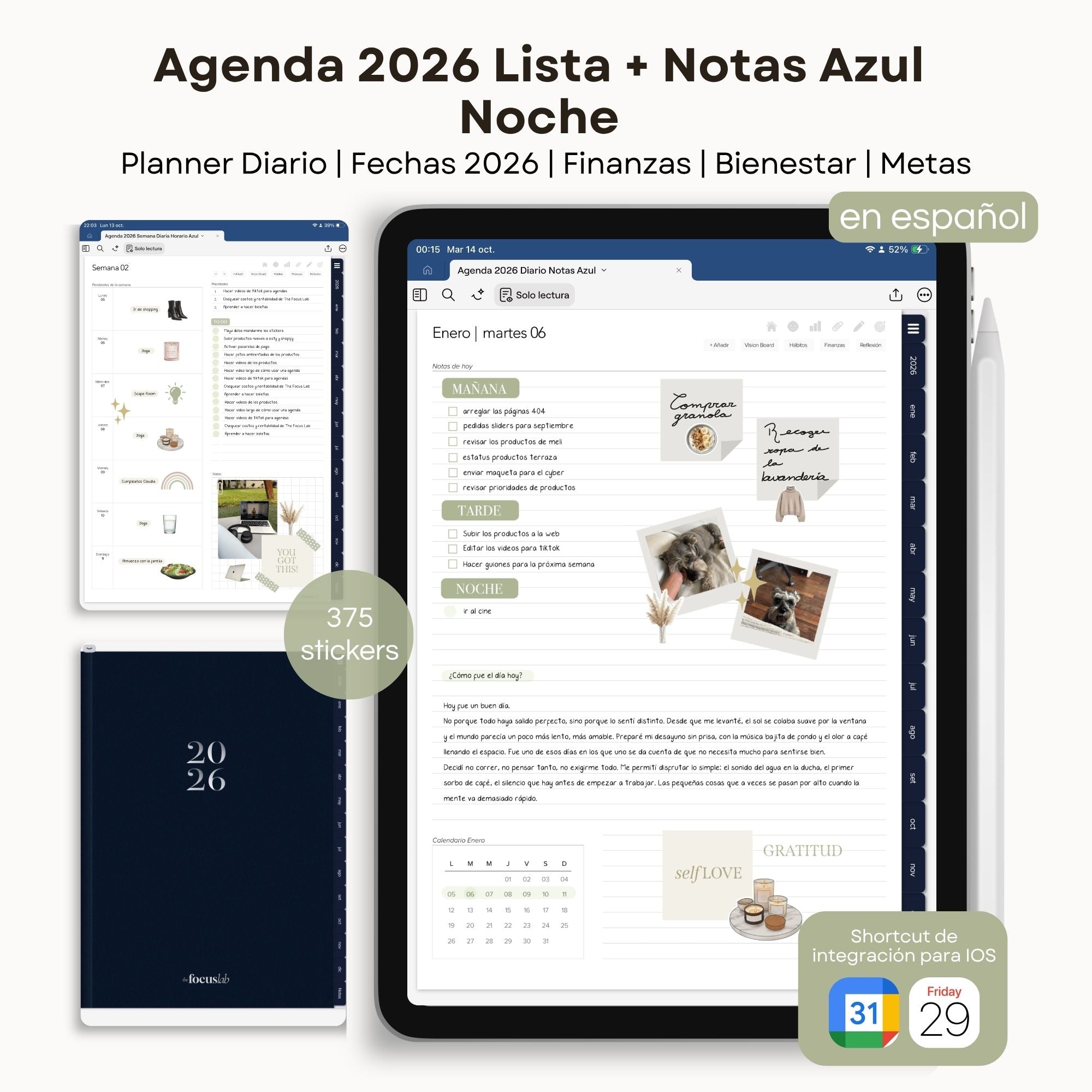 Agenda Digital Azul 2026 Diaria - Detalle de diseño