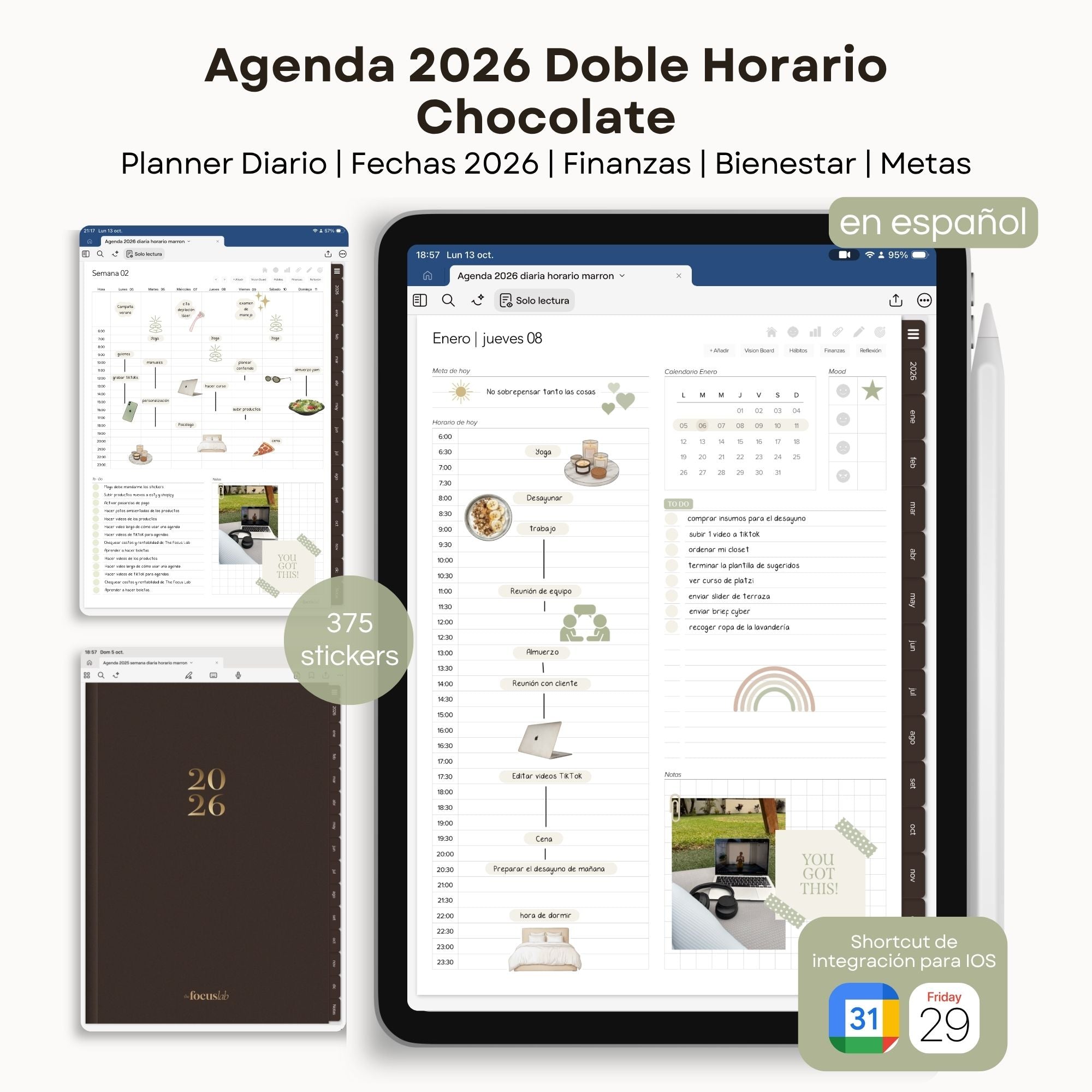 Agenda Digital Chocolate 2026 Diaria - Vista principal para iPad