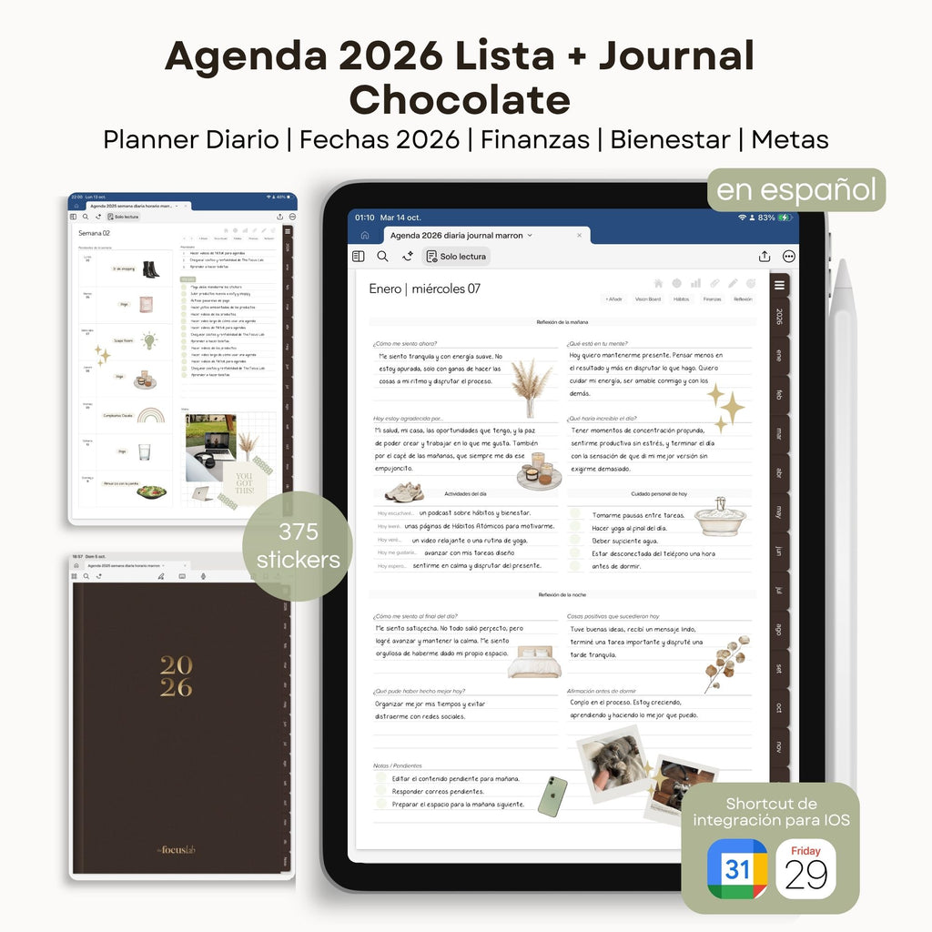 Agenda Digital Chocolate 2026 Diaria - Página de hábitos y metas