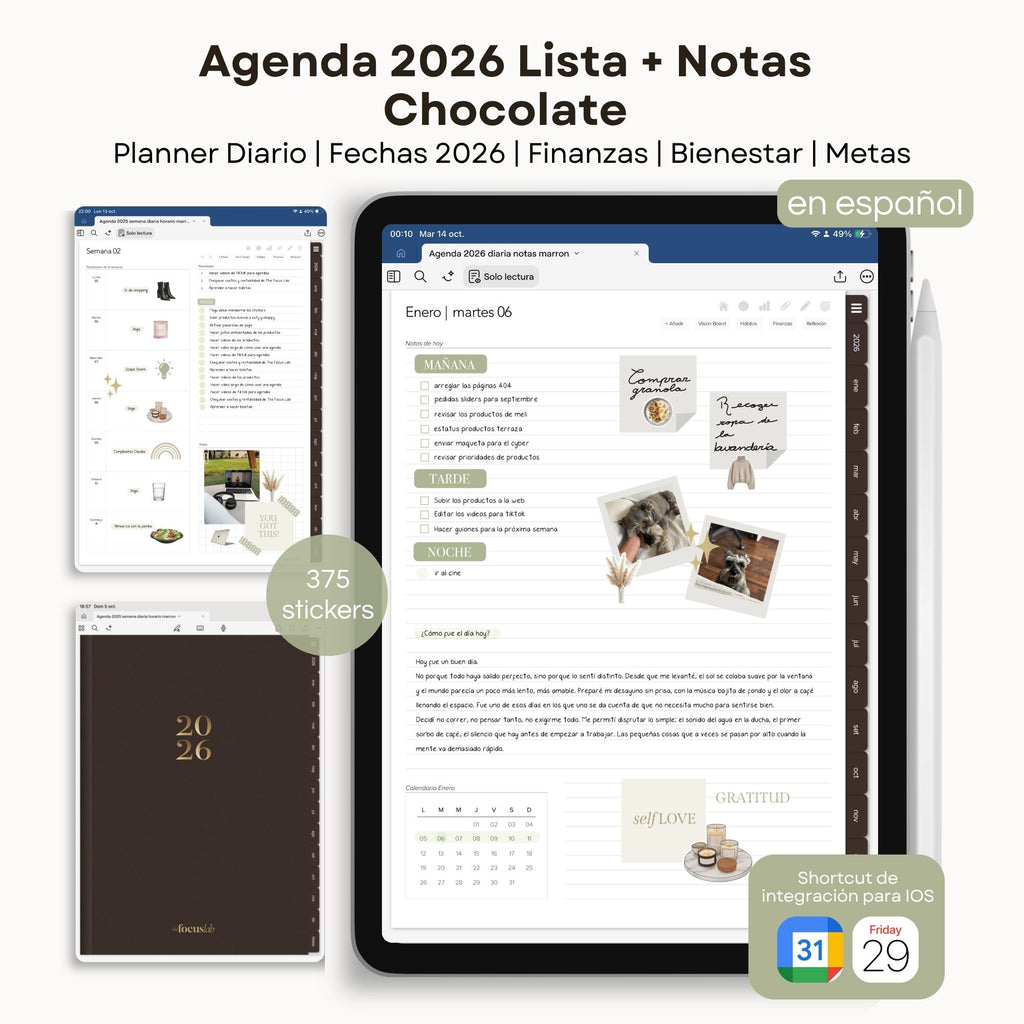 Agenda Digital Chocolate 2026 Diaria - Detalle de diseño