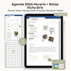 Agenda Digital Vichy Gris 2026 Diaria - Vista interior de páginas