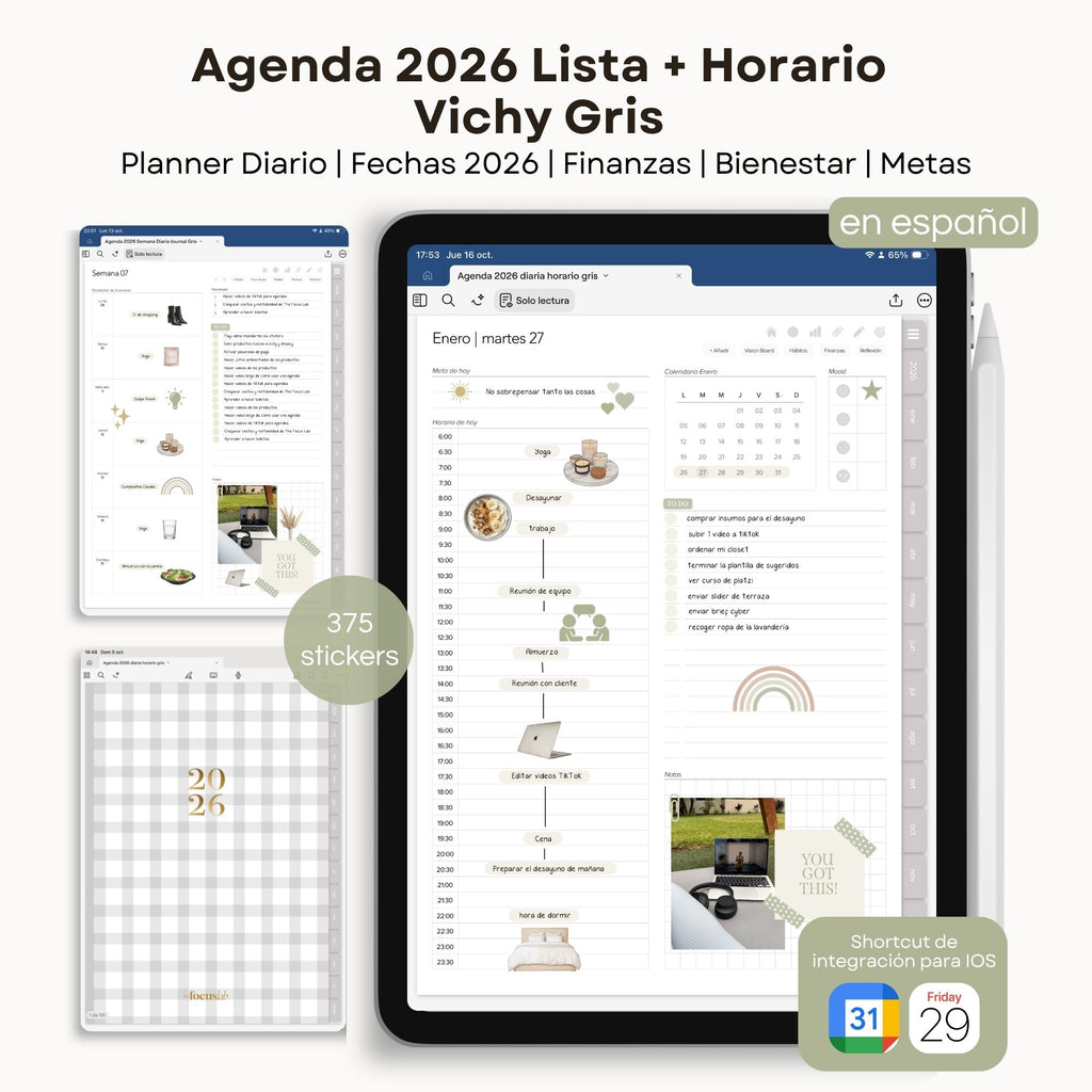 Agenda Digital Vichy Gris 2026 Diaria - Diseño de página mensual