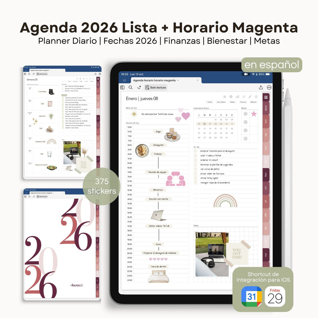 Agenda Digital Magenta 2026 Diaria - Diseño de página mensual