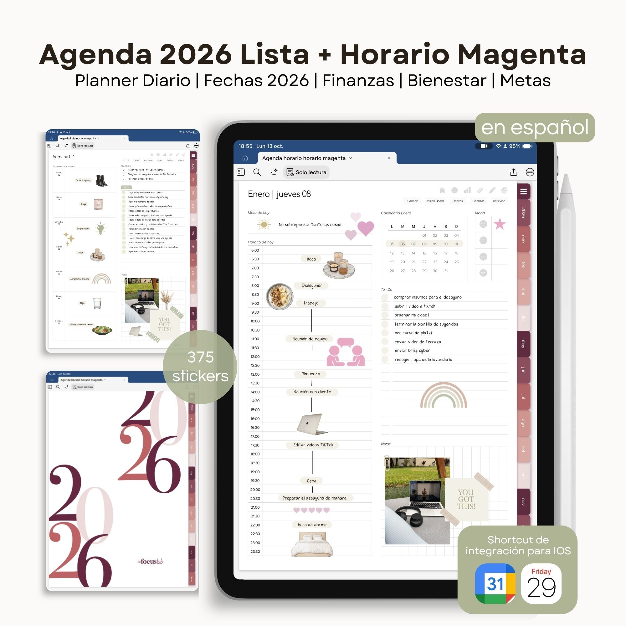 Agenda Digital Magenta 2026 Diaria - Diseño de página mensual