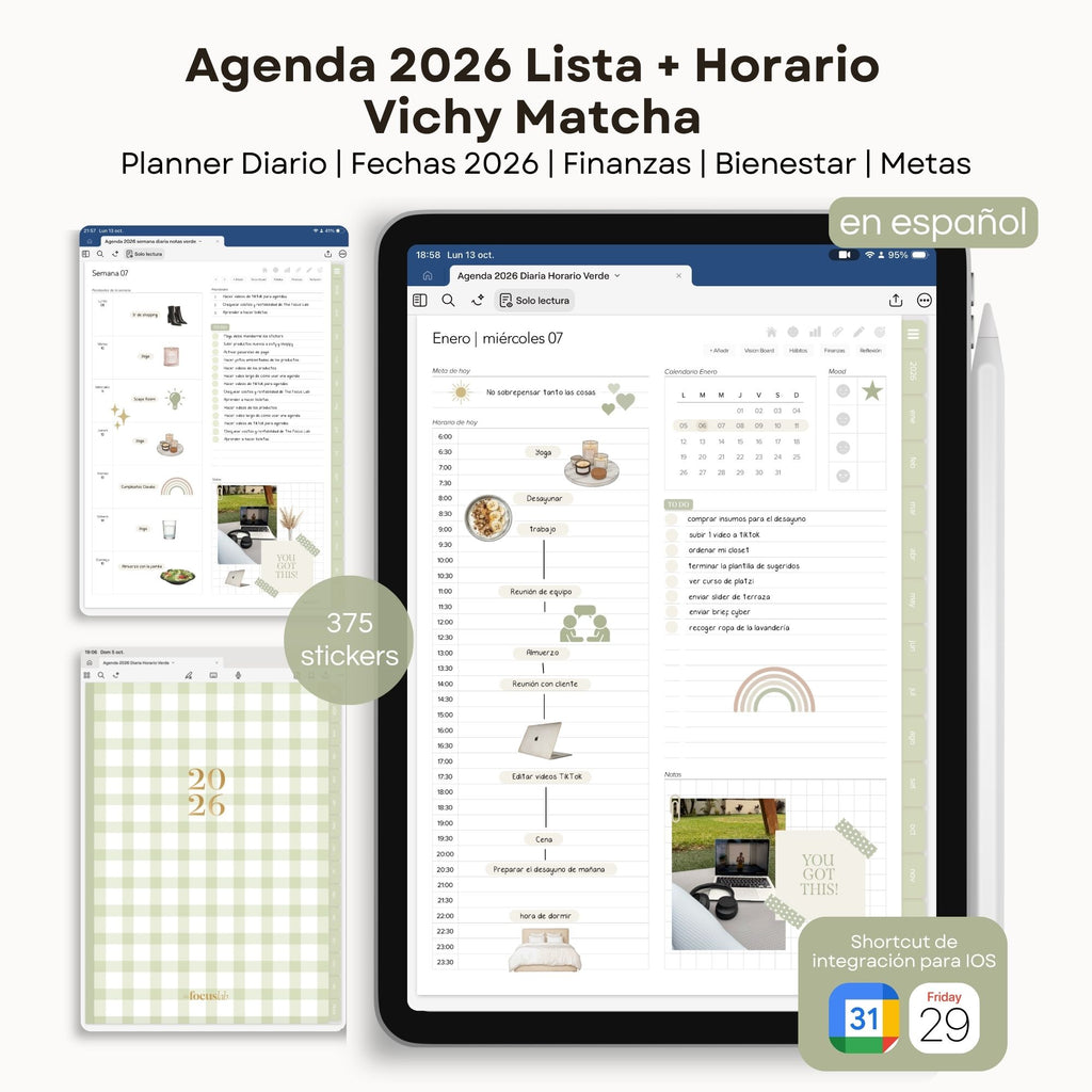 Agenda Digital Vichy Matcha 2026 Diaria - Diseño de página mensual