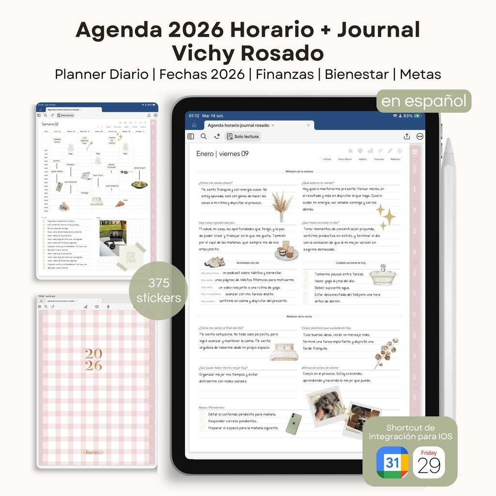 Agenda Digital Vichy Rosado 2026 Diaria - Diseño de página semanal