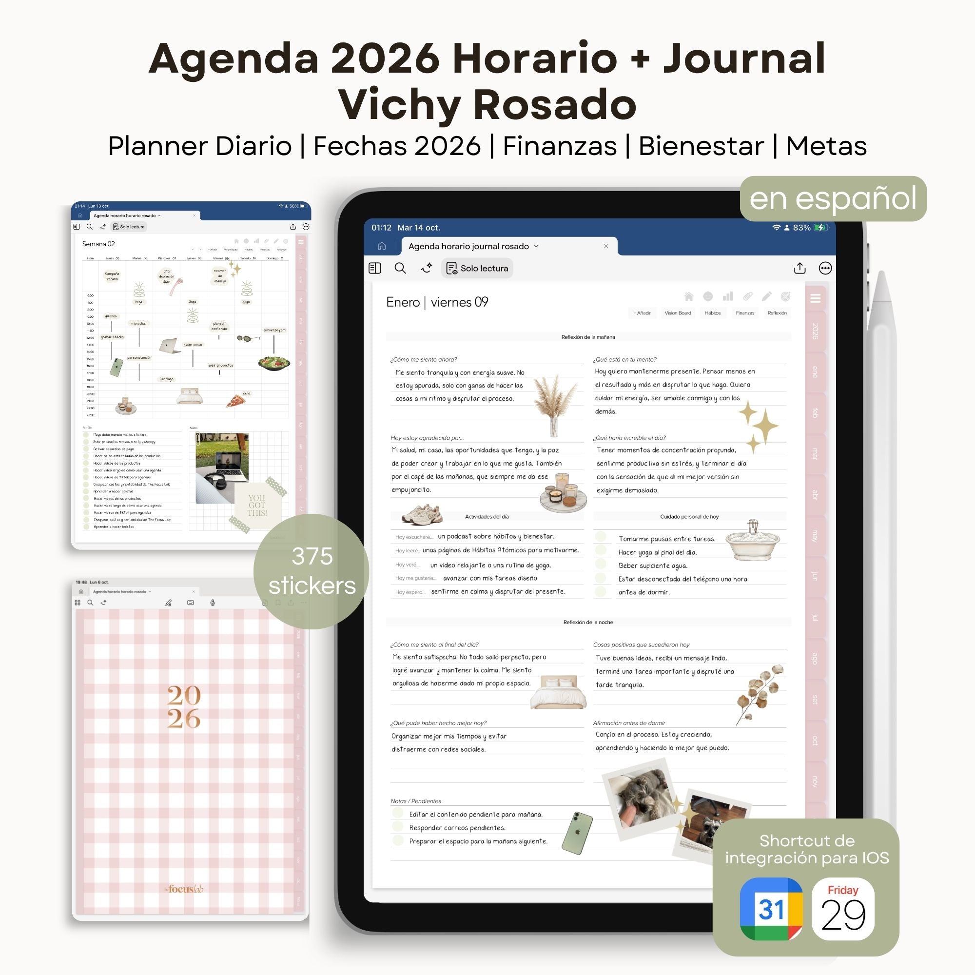 Agenda Digital Vichy Rosado 2026 Diaria - Diseño de página semanal