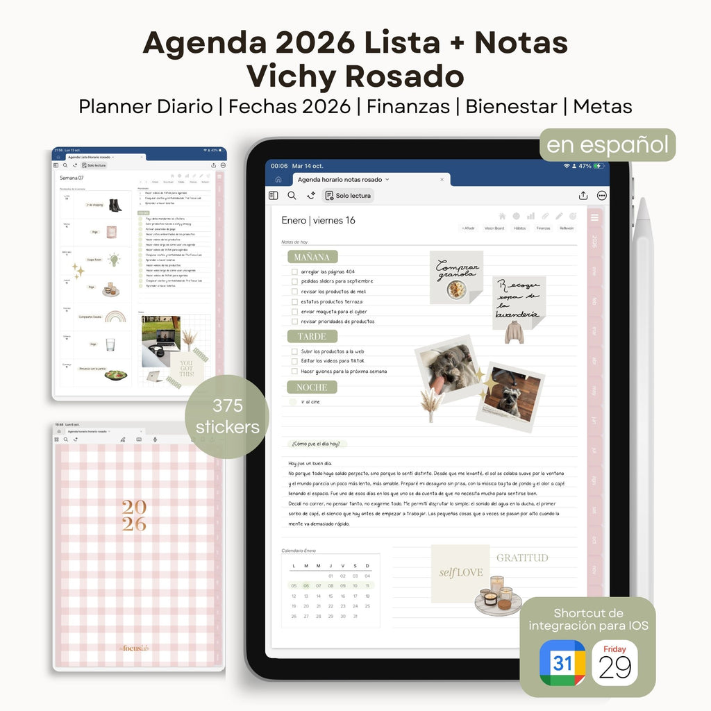 Agenda Digital Vichy Rosado 2026 Diaria - Detalle de diseño