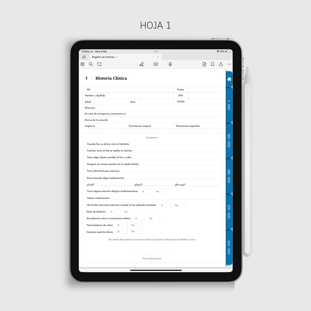 Historia Clínica Dental Digital | Registro de Pacientes - Diseño de página mensual
