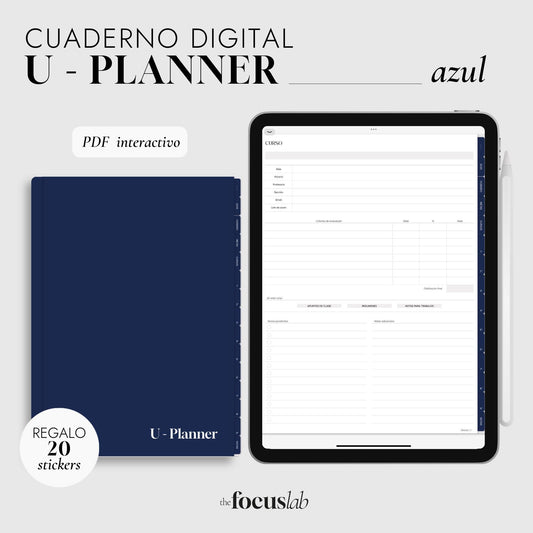 UPlanner Azul - Cuaderno digital interactivo para la universidad con STICKERS de regalo