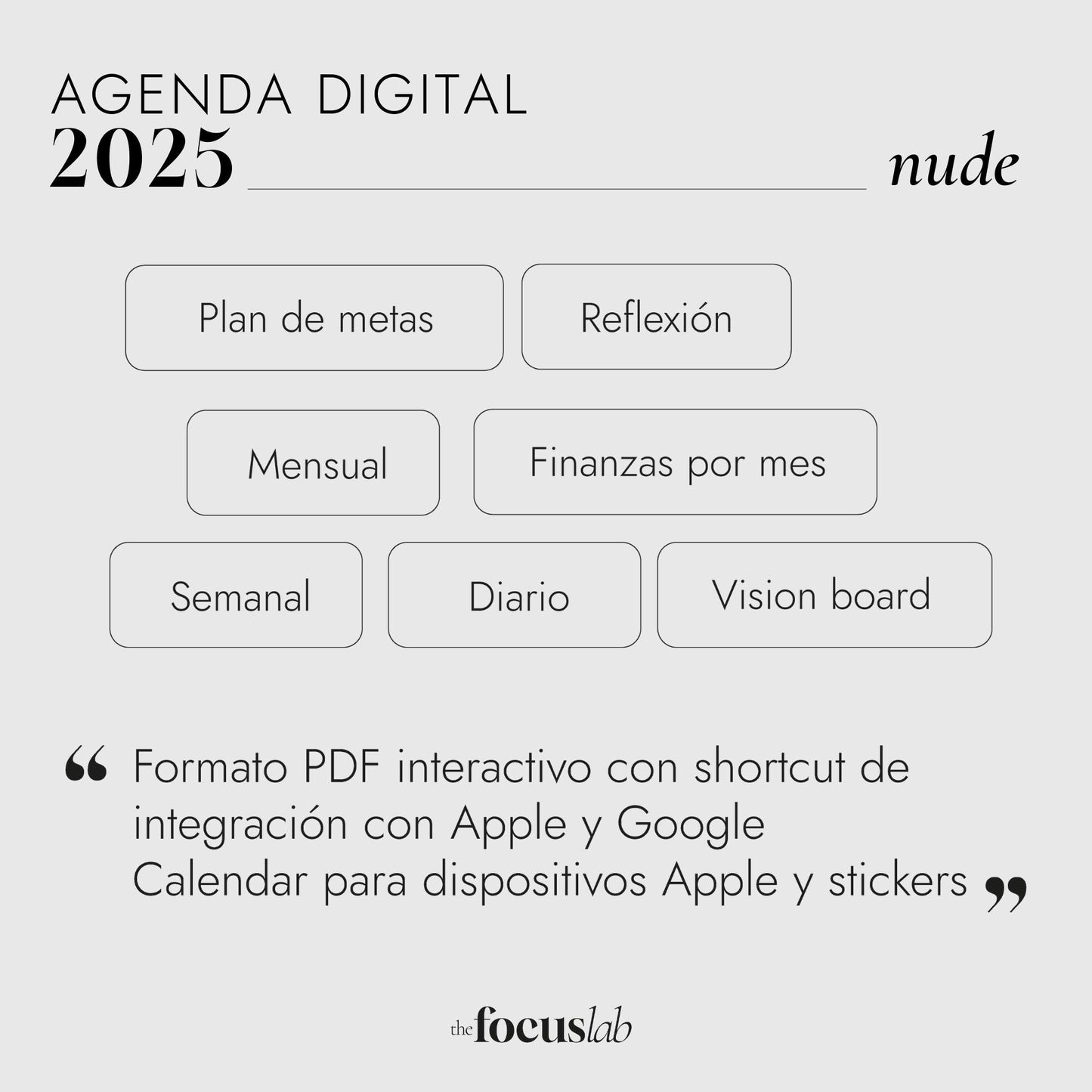 Agenda Digital 2025 Nude con Integración a Apple y Google Calendar y STICKERS