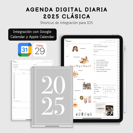 Agenda Digital 2025 Clásica Diaria con Integración a Apple Calendar y Google Calendar