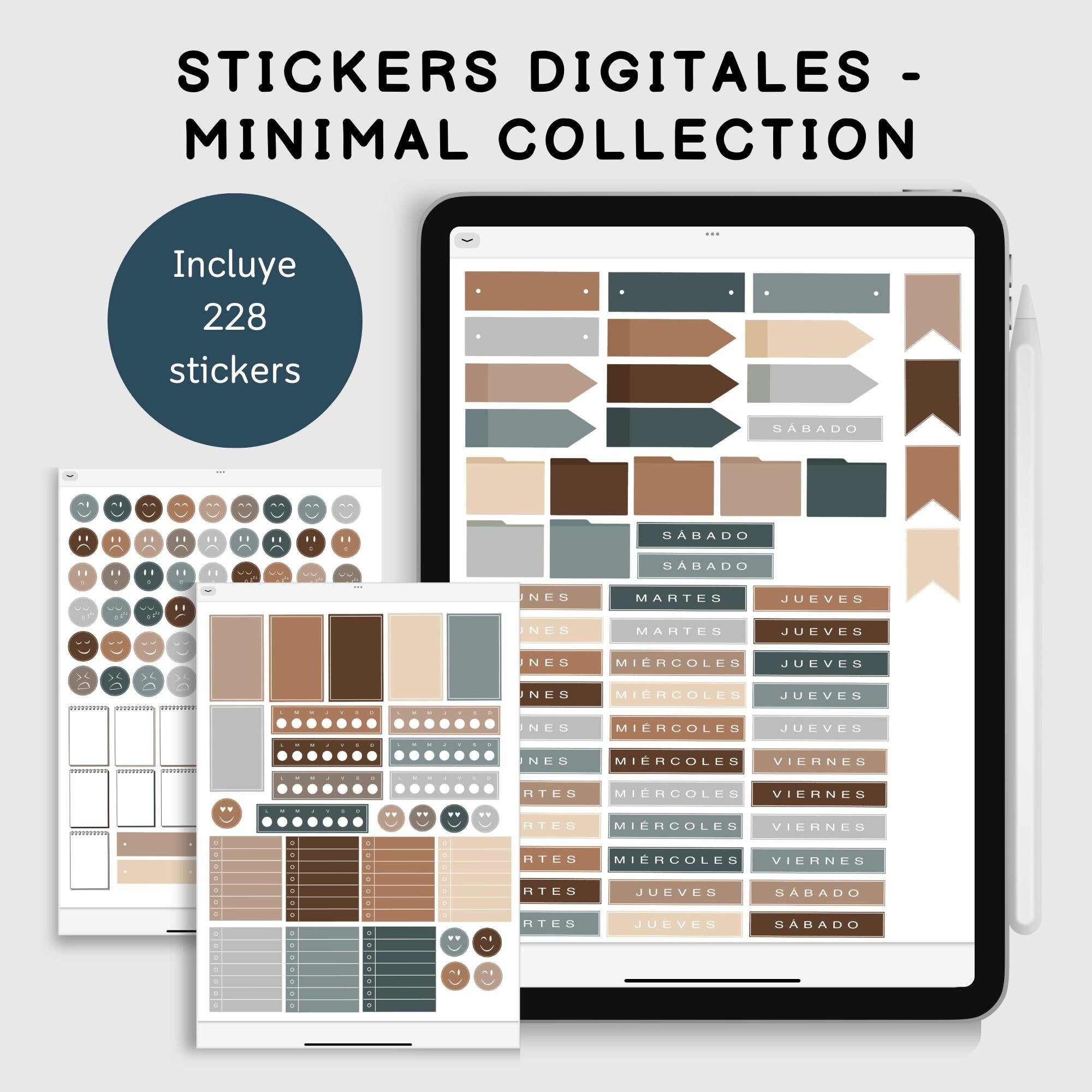 Stickers Digitales | Minimal Collection | Pack de 228 stickers - Vista principal para iPad