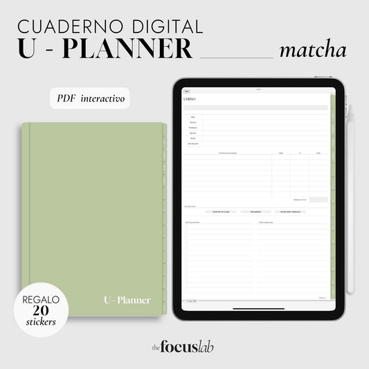 UPlanner Matcha - Cuaderno digital interactivo para la universidad con STICKERS de regalo