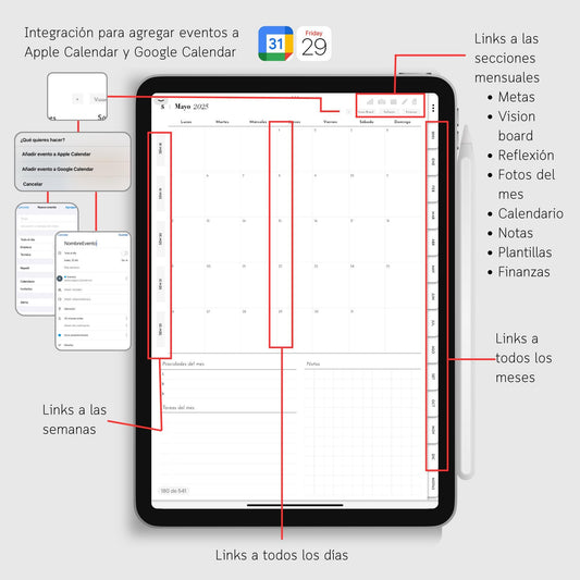 Agenda Digital 2025 Clásica Diaria con Integración a Apple Calendar y Google Calendar