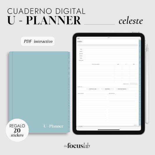 UPlanner Celeste- Cuaderno digital interactivo para la universidad con STICKERS de regalo
