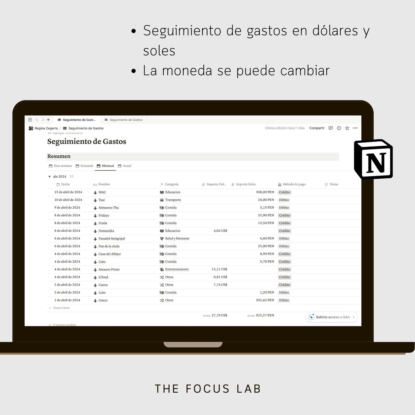 Seguimiento de Gastos - Plantilla de Notion