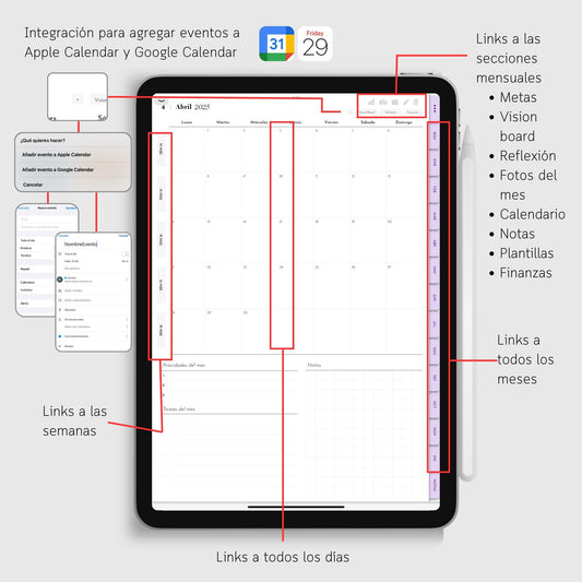 Agenda Digital 2025 Lavanda Diaria con Integración a Apple Calendar y Google Calendar